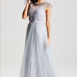 Floor length grey beaded maxi dress